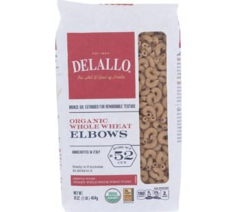 Delallo – 100% Organic Whole Wheat #52 Elbows – Case Of 16 – 1 Lb.