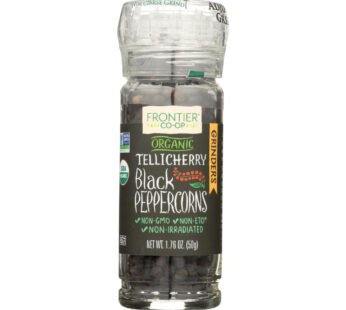 Frontier Herb Peppercorns – Organic – Whole – Black – Tellicherry Grade – Grinder Bottle – 1.76 Oz – Case Of 6