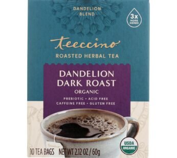 Teeccino Organic Herbal Coffee – Dandelion Dark Roast – 10 Bags – Case Of 6