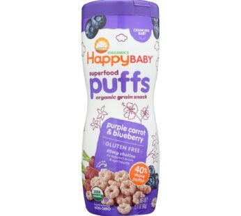 Happy Baby Happy Bites Puffs – Organic Happypuffs Purple Carrot And Blueberry – 2.1 Oz – Case Of 6