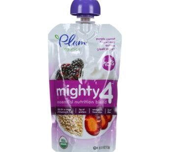 Plum Organics Essential Nutrition Blend – Mighty 4 – Purple Carrot Blackberry Quinoa Greek Yogurt – 4 oz – Case of 6