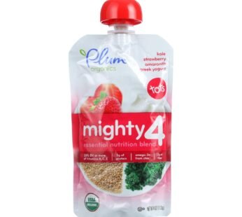 Plum Organics Essential Nutrition Blend – Mighty 4 – Kale Strawberry Amaranth Greek Yogurt – 4 oz – Case of 6