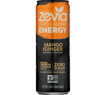 Zevia Zero Calorie Energy Drink – Mango/Ginger – Case of 12 – 12 fl oz