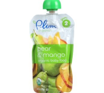 Plum Organics Baby Food – Organic – Pear and Mango – Stage 2 – 6 Months and Up – 3.5 .oz – Case of 6