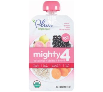 Plum Organics Mighty 4 Blends Tots – Guava Pomegranate Black Bean Carrot and Oat – Case of 6 – 4 oz.